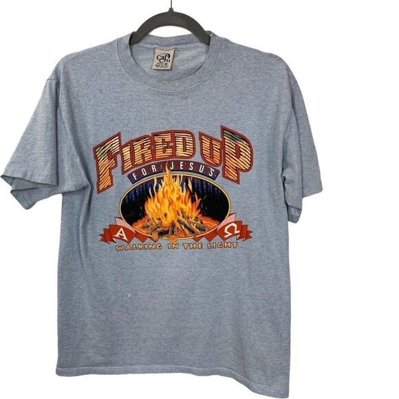 Vintage 80's 90's Christian Camp Shirt Medium Fire - Picture 1 of 6